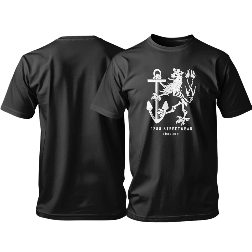 1288-Streetwear Knochenlöwe schwarz T-Shirt | Einzigartiges Design | S-4XL