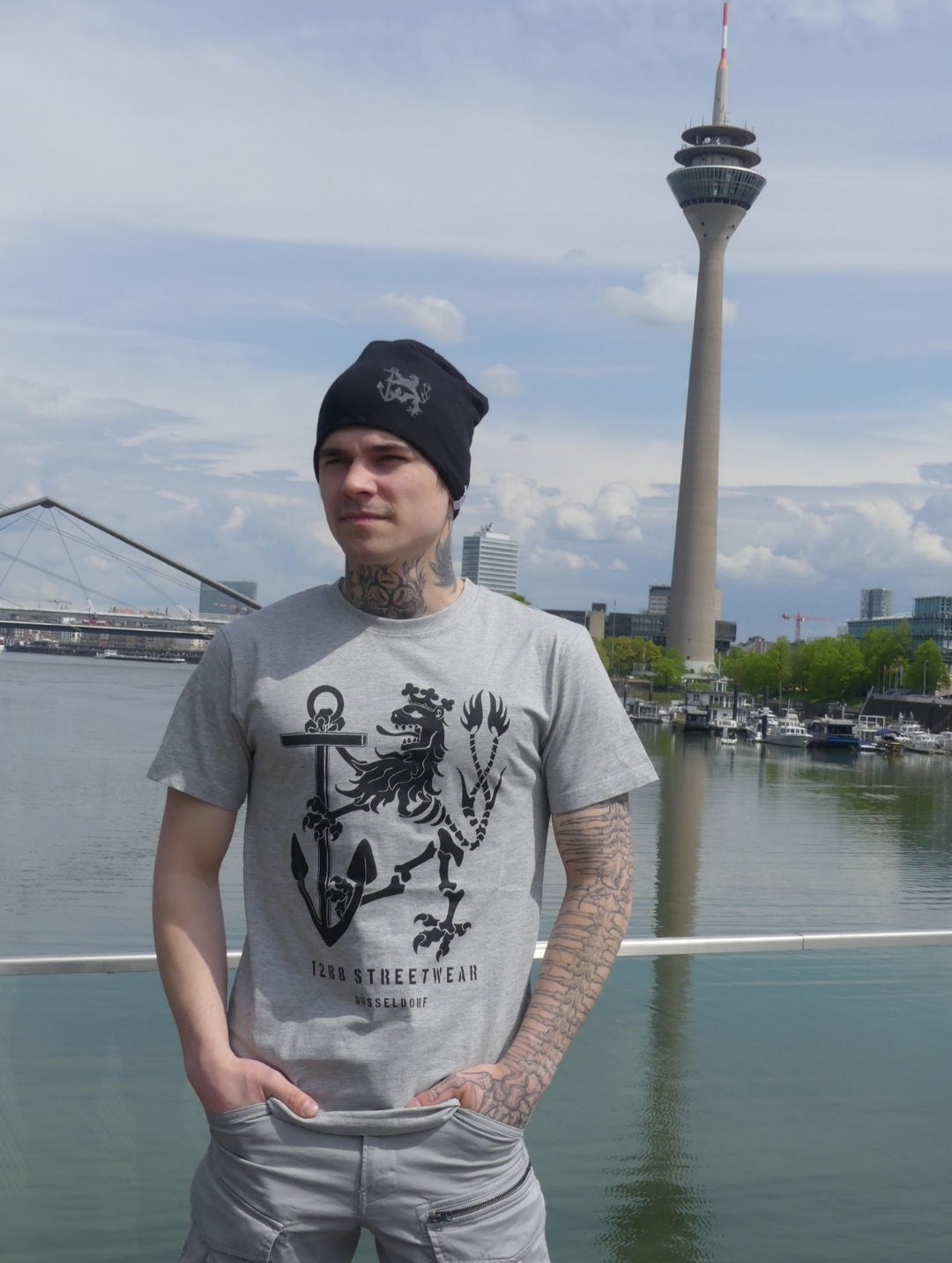 1288-Streetwear Knochenlöwe T-Shirt Grau S-4XL