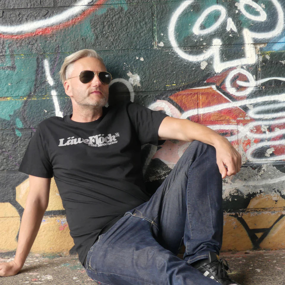 1288-Streetwear Läwe Flöck Line T-Shirt schwarz | Premium Flock-Druck | S-4XL