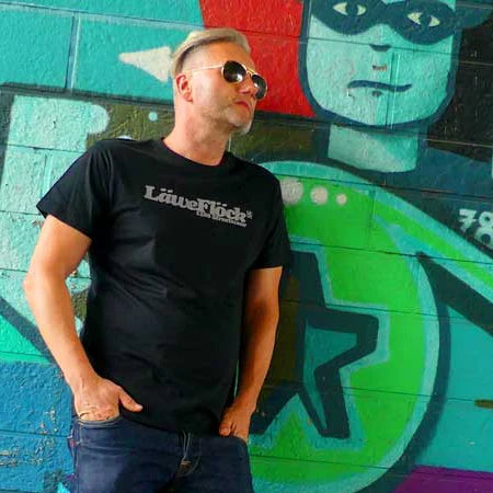 1288-Streetwear Läwe Flöck Line T-Shirt schwarz | Premium Flock-Druck | S-4XL
