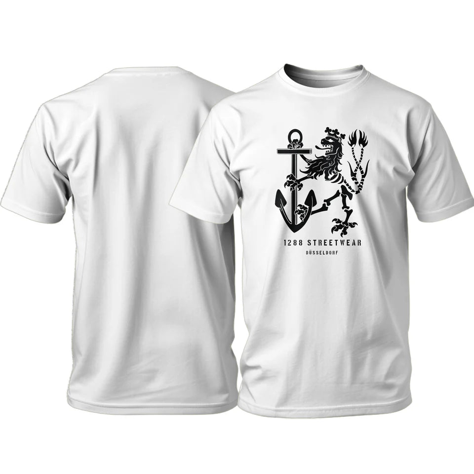 1288-Streetwear Knochenlöwe T-Shirt Weiß | Power Design | S-4XL