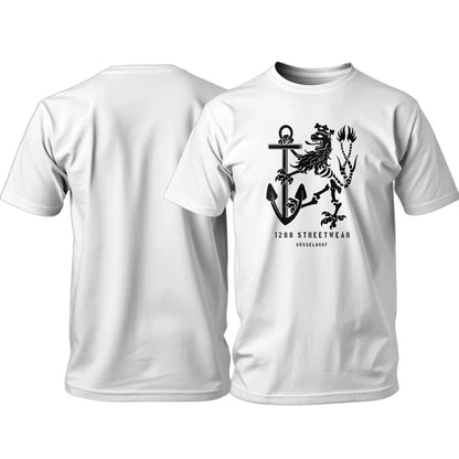 1288-Streetwear Knochenlöwe T-Shirt Weiß | Power Design | S-4XL