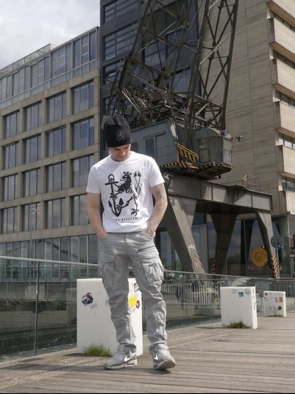 1288-Streetwear Knochenlöwe T-Shirt Weiß | Power Design | S-4XL